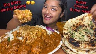 SPICY BUTTER CHICKEN  WITH JEERA RICE AND BUTTER NAAN  BIG BITES MUKBANG  FOOD EATING VIDEOS