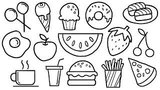 How to Draw Food items - Healthy v Unhealthy fruits drawing ice cream drawing junk food drawing