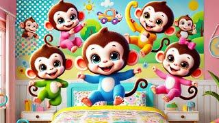 Five Little Monkeys Jumping on the Bed - 3D Animated Nursery Rhyme  CoComelon Style