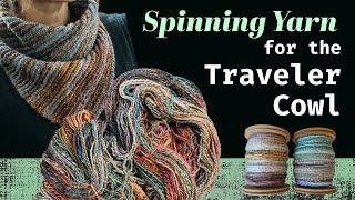 Spinning yarn to knit the Traveler Cowl by Andrea Mowry ft. Pulling roving from a drum carder.