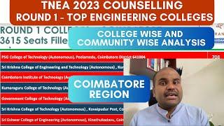 TNEA 2023  ROUND 1  183.5 to 200  TOP Engineering COLLEGES  COIMBATORE Region  Seat for Cut off