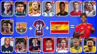 Guess the football players by their SONG NATIONALITY CLUB and JERSEY NUMBERRonaldoMessi Neymar