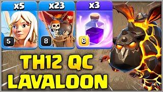 Simple - TH12 Queen Charge LaLo LavaLoon War Attack Strategy in Clash of Clans