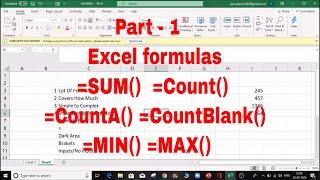 Excel formulas and functions in Tamil  Sum Formula  Count  Count A  MIIN  MAX -Part - 1