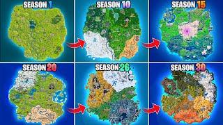 Evolution of Fortnite Map Chapter 1 Season 1 - Chapter 5 Season 3