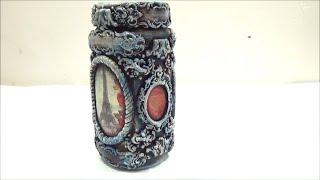 Coffee jar decoupage-mixed mediaΝτεκουπάζ σε βαζάκι του καφέ-μικτές τεχνικές