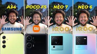 Poco F5 vs iQOO NEO 7 vs iQOO NEO 6 vs Samsung A34  CAMERA COMPARISON