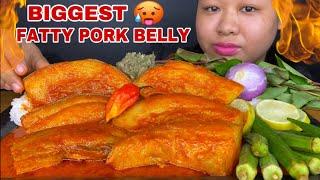 EXTREME SPICY BIGGEST FATTY PORK BELLY MUKBANG WITH FISH CHUTNEY & RAW VEGGIES  ASMR  MUKBANG