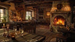 Witchers Tavern Night with Medieval Fireplace Music & Atmosphere