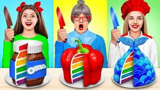 Me vs Grandma Cooking Challenge  Cake Decorating Cooking for 24 Hours by MEGA GAME