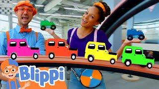 Blippi Races Rainbow Color Toy Cars with Meekah  Blippi - Learn Colors and Science