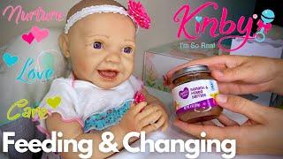 Very Realistic Kinby Doll Feeding With Real Baby Food & Changing Into A New Outfit.