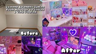 Extreme Basement Gaming Room Makeover Peel & Stick Vinyl Painting Wall Cube Shelves Ft. Olafus