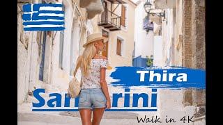 THIRA FIRA WALK Santorini Greece 2022 - Greek Music & Amazing Views in 4K