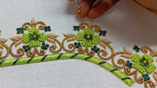 Aari work design  Blouse designs for beginners  #aariembroidery2_0 @shobukevlog