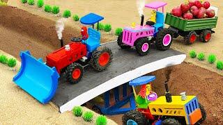 Diy tractor making mini Bulldozer Harvesting Farm  diy mini Concrete Bridge Construction  HP Mini