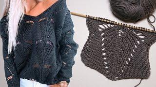 Узор «Листик» спицами усовершенствованный вариант  «Leaf» knitting pattern