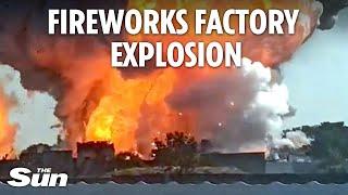 Terrifying moment illegal fireworks factory explodes and people flee for their lives in India