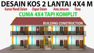 DESAIN KOS KOSAN 2 LANTAI 4X4 m  DENGAN DAPUR DAN KAMAR MANDI DALAM