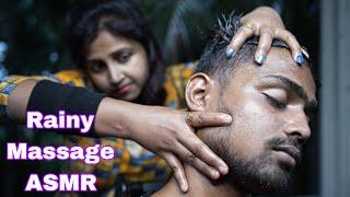 She Doing Head Massage On A Rainy Day  ASMR Head Massage For Sleep  Tapping And Tingles ASMR