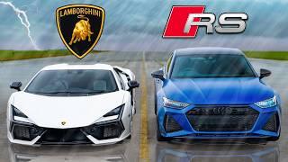 Lambo Revuelto v Audi RS7 WET DRAG RACE