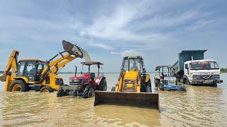 Washing My Tractors and Vehicles in Dam  JCB 3DX  Tata Truck  Mahindra Arjun 605  Swaraj 744