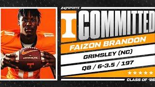 WATCH 5-star QB Faizon Brandon commits to Tennessee LIVE on 247Sports  No. 1 Player in 2026