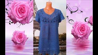 Летняя туника крючком.Часть 1.Кокетка.Summer tunic crocheted.Part 1.Coquette.