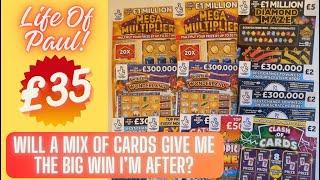 £35 of scratch cards. A mix of £5 £3 and £2 scratch cards from the National Lottery