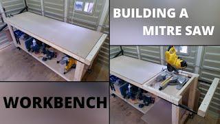 BUILDING A WORKSHOP  PART 2  DIY WORKBENCH WITH MITRE SAW STATION