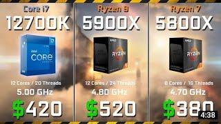 Intel Core i7-12700K vs Ryzen 9 5900X vs Ryzen 7 5800X  Test in 10 Games & Rendering