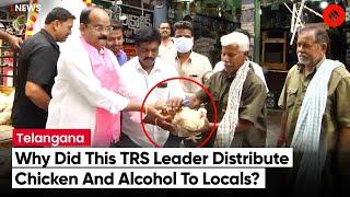 TRS leader distributes liquor bottles and chickens ahead of Telangana CM’s national party launch