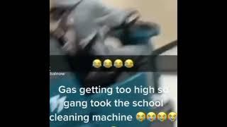black guy steals a cleaning vehicle