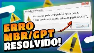  RESOLVIDO  O Windows não pode ser instalado nesse disco MBRGPTEFI