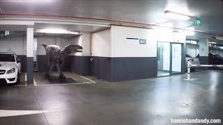 Employees Freak Out Co-Workers With Realistic Dinosaur in Parking Garage