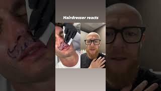 Hairdresser reacts to a mustache tattoo  #tattoo  #beauty