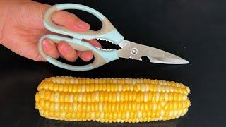 The corn kernels fall off completely peel a large plate in 30 seconds， Life Hacks corn small switch