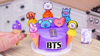 Amazing Miniature BTS Ice Cream Cake Decorating - Special BT21 Cake for Army Recipe  Mini Bakery