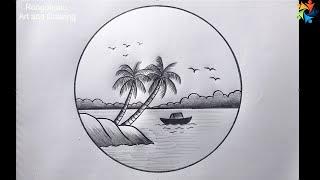 How to draw Nature Scenery in Circle  Very Easy Drawing Tutorial