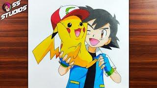 How to draw Ash and Pikachu - Step by step - Pokémon