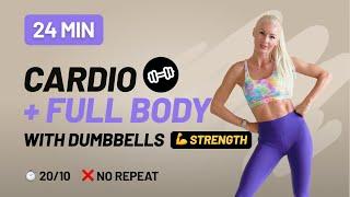 24Min CARDIO + Full Body Tabata Workout at Home - HIIT With Weights No Repeat