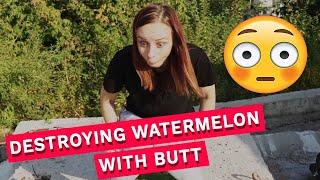 5$ CHALLENGE DESTROYING WATERMELON WITH BUTT