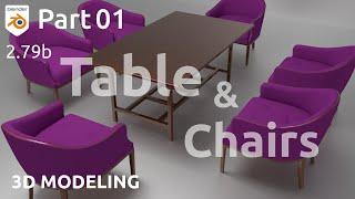 3D Modeling Dining Chairs & Table in Blender 2.79 Cycles Render - Part 01