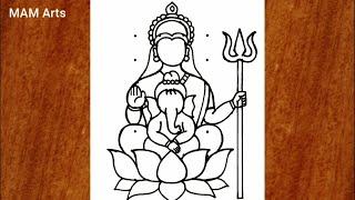 Lord Ganesha drawing with Lord Parvati devi from 4×7 dots easy  Ganesh chaturthi Rangoli