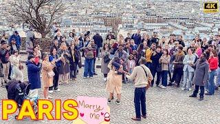 Paris France  - He Proposes in Public Montmartre Crowds Lovely Reaction  Paris Walk 4K