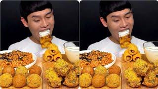 Cheese Balls Chicken Noodles BIG Bites ASMR Mukbang #shorts