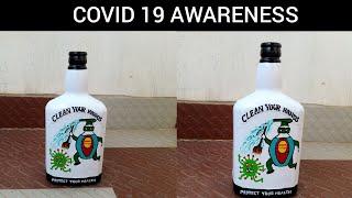 COVID 19 Awarwness Bottle Art  COVID 19 Corona Crafts  Quarantine Crafts Lockdown Crafts Painting