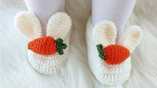 HAVUÇLU TAVŞAN PATİK TIĞ İŞİ BEBEK PATİĞİ CROCHET BABY BOOTİES #bebekpatiği