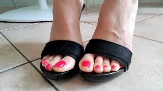 Asian High Heels  Feet With Red Pedicure