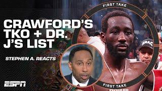 Stephen A. reacts to Terence Crawfords EPIC TKO & Dr. Js Top  list  First Take YouTube Exclusive